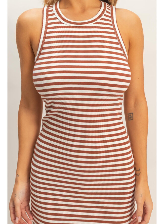 SIMPLY STRIPED MIDI TANK DRESS-BRICK