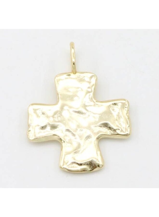 14KGP HAMMERED CROSS CHARM