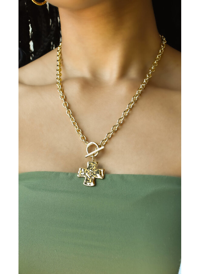 14KGP HAMMERED CROSS CHARM