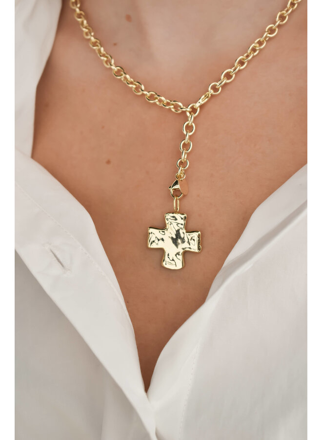 14KGP HAMMERED CROSS CHARM