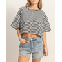BOXY STRIPED BUTTON DOWN TOP-BLACK
