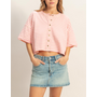 BOXY STRIPED BUTTON DOWN TOP-PINK