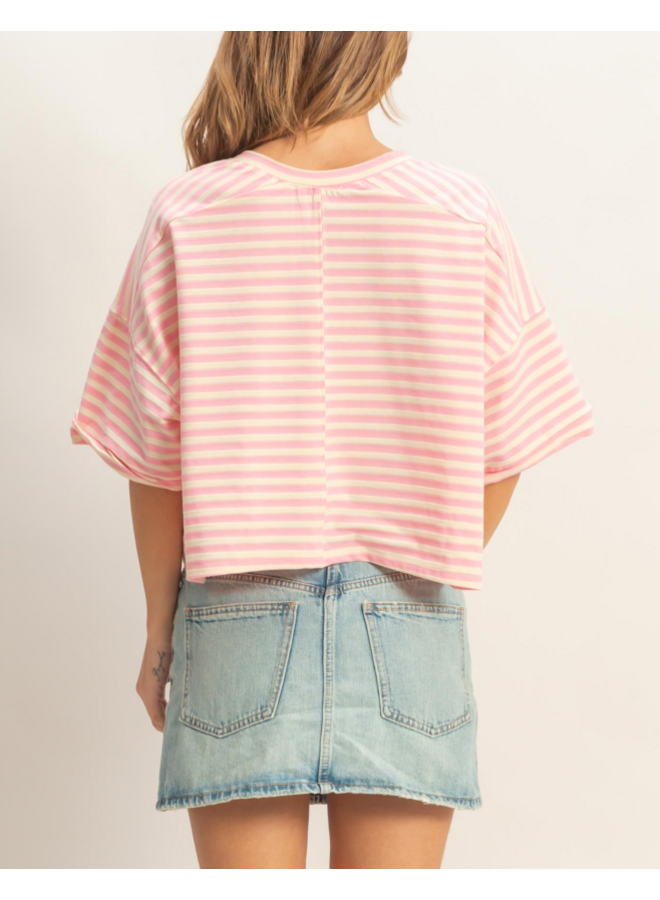 BOXY STRIPED BUTTON DOWN TOP-PINK