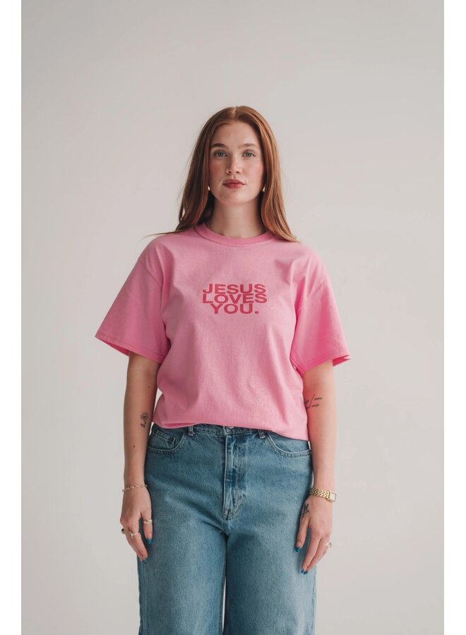 JESUS LOVES YOU TEE-PINK CLAY