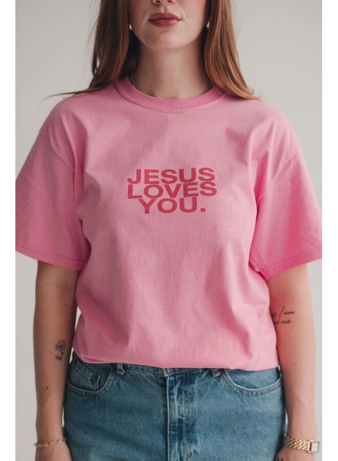 JESUS LOVES YOU TEE-PINK CLAY