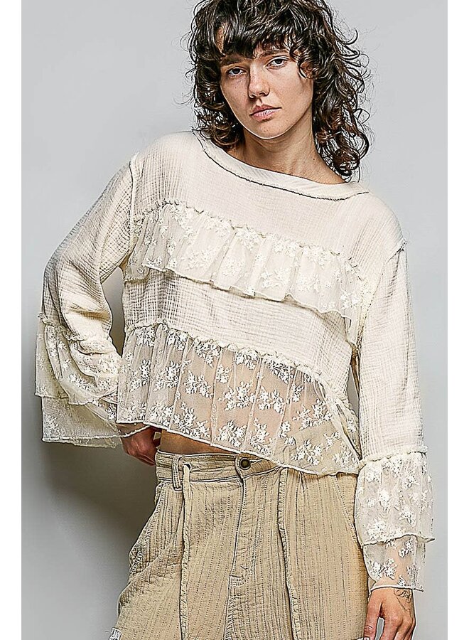 WHISPER IN THE WOODS LACE TOP-NATURAL