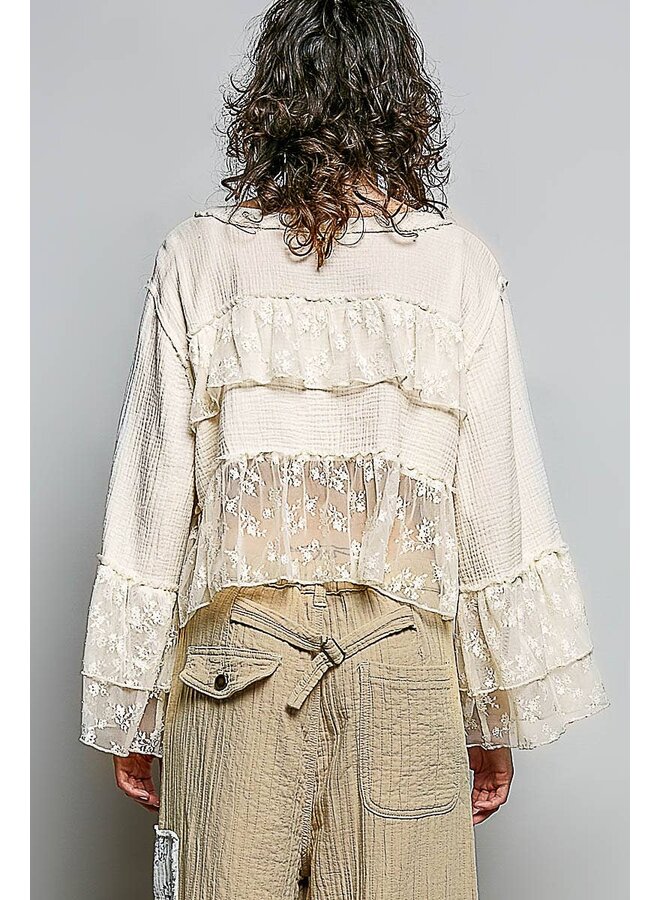 WHISPER IN THE WOODS LACE TOP-NATURAL