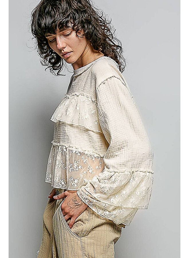 WHISPER IN THE WOODS LACE TOP-NATURAL