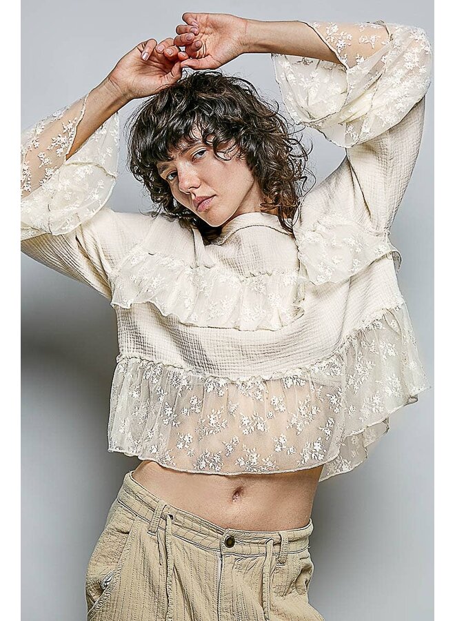 WHISPER IN THE WOODS LACE TOP-NATURAL