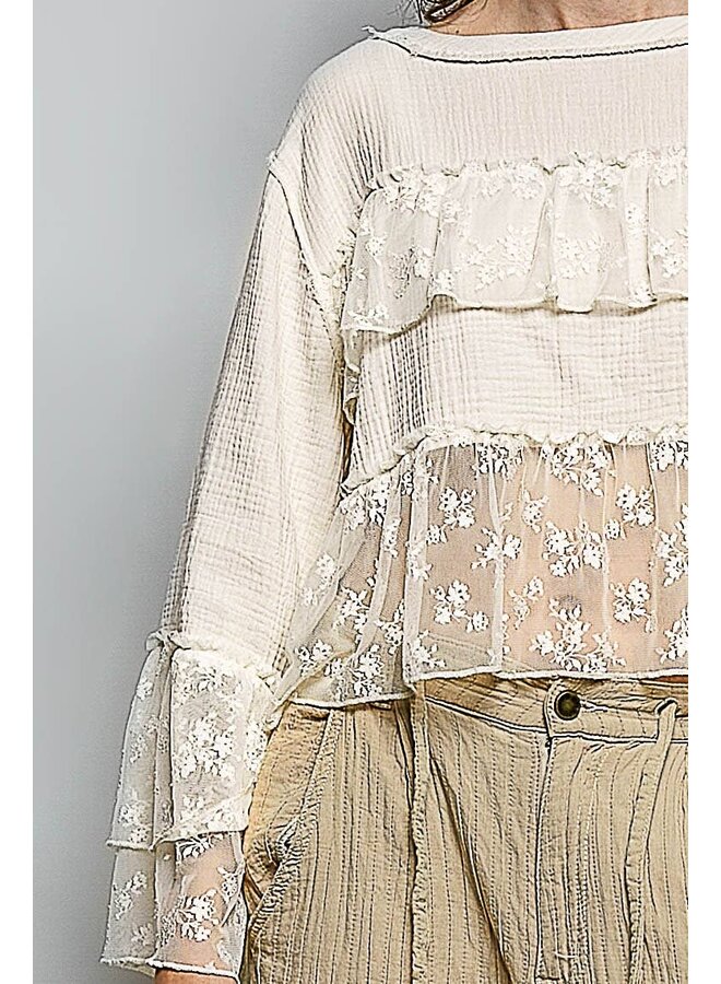 WHISPER IN THE WOODS LACE TOP-NATURAL