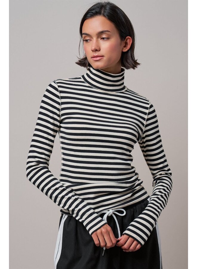 ALL IN STRIPES LONG SLEEVE TOP-IVORY/BLACK