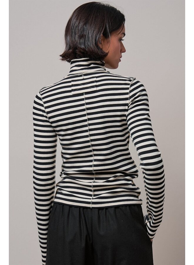 ALL IN STRIPES LONG SLEEVE TOP-IVORY/BLACK