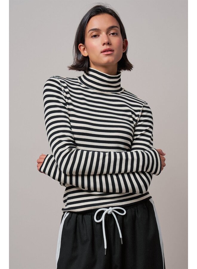 ALL IN STRIPES LONG SLEEVE TOP-IVORY/BLACK
