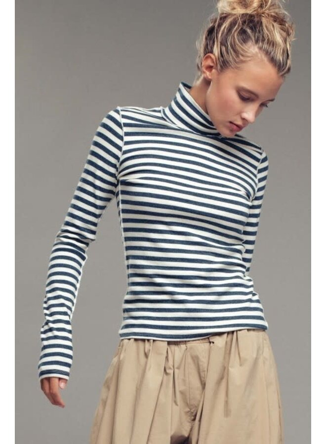 ALL IN STRIPES LONG SLEEVE TOP-IVORY/NAVY