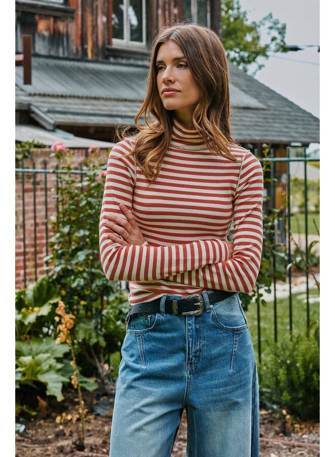 ALL IN STRIPES LONG SLEEVE TOP-IVORY/RUST