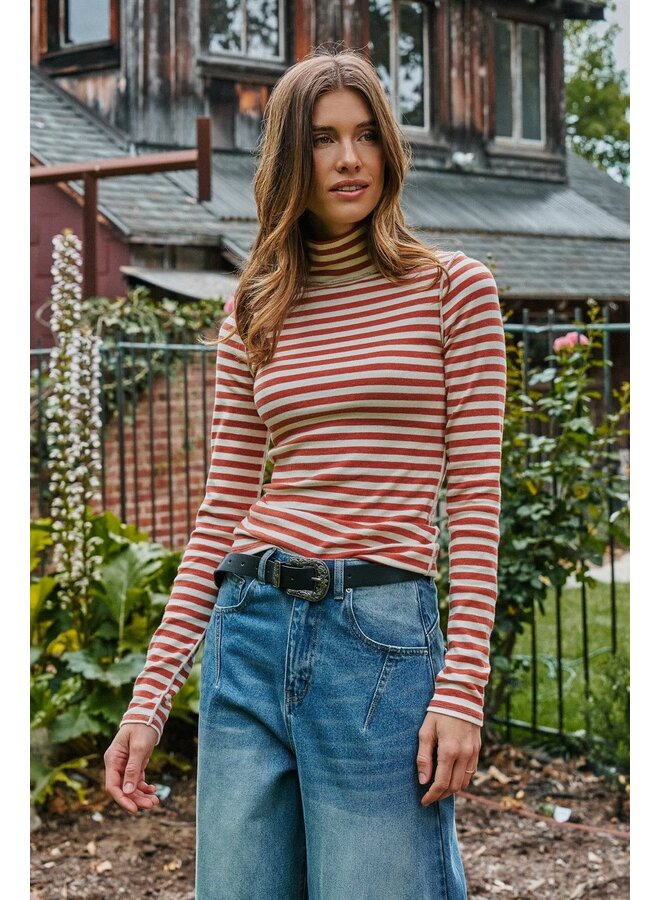 ALL IN STRIPES LONG SLEEVE TOP-IVORY/RUST
