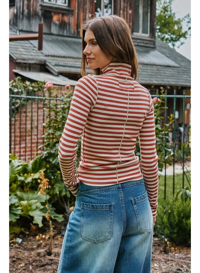 ALL IN STRIPES LONG SLEEVE TOP-IVORY/RUST