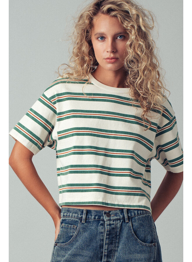STRIPE ME SIDEWAYS CROP TOP-IVORY/GREEN
