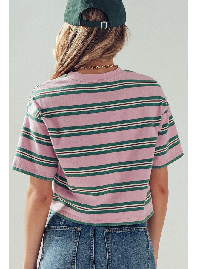 STRIPE ME SIDEWAYS CROP TOP-PINK/GREEN
