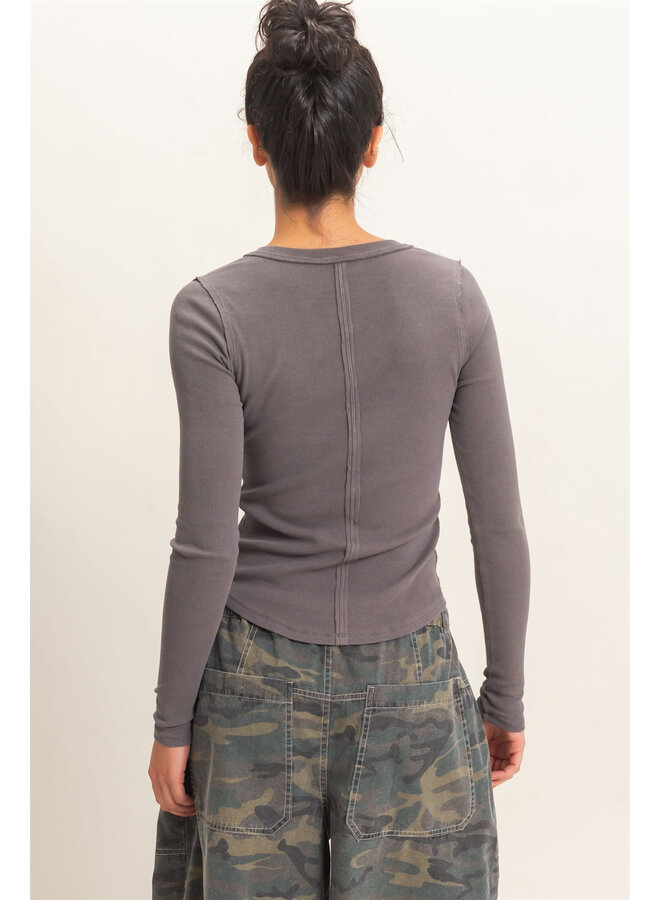 CASUALLY CUTE LONG SLEEVE TOP-CHARCOAL