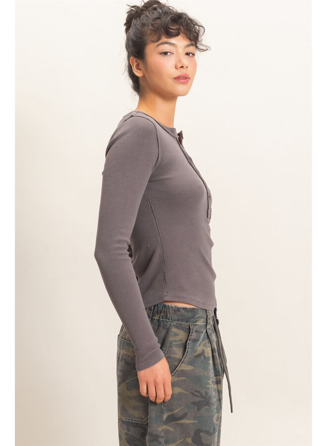 CASUALLY CUTE LONG SLEEVE TOP-CHARCOAL
