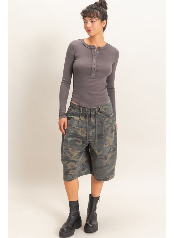 CASUALLY CUTE LONG SLEEVE TOP-CHARCOAL