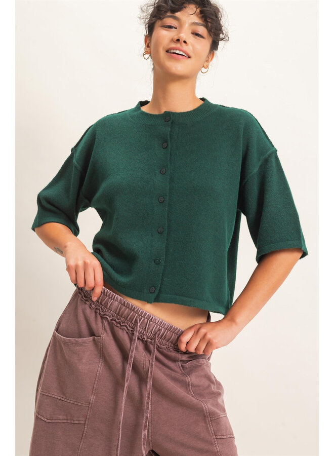 ALL BOXED IN CARDIGAN-DARK GREEN