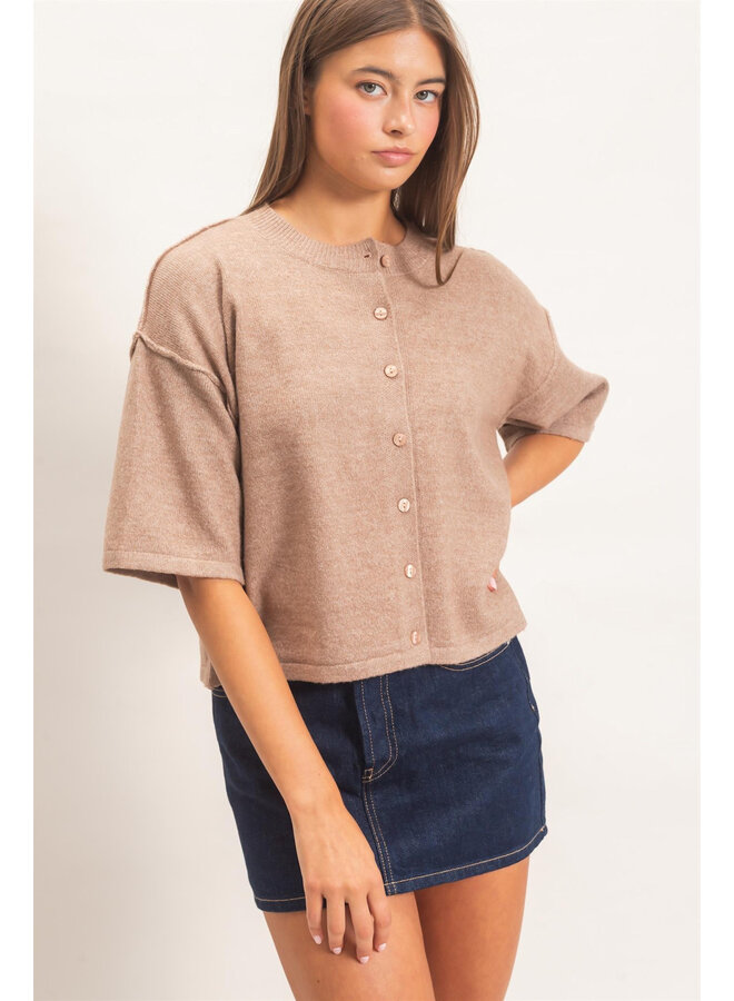 ALL BOXED IN CARDIGAN-DARK TAUPE
