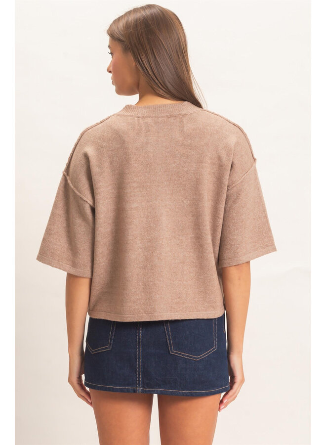 ALL BOXED IN CARDIGAN-DARK TAUPE