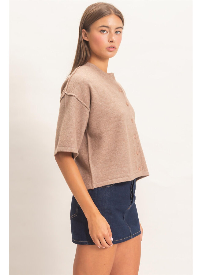 ALL BOXED IN CARDIGAN-DARK TAUPE