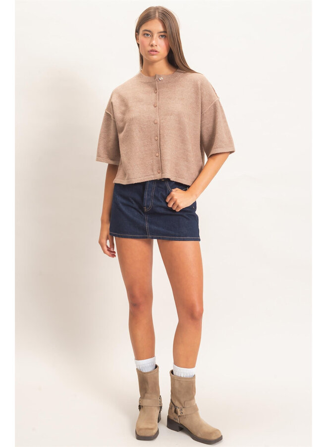 ALL BOXED IN CARDIGAN-DARK TAUPE