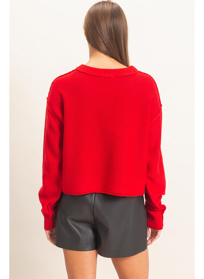 SEAM & SIMPLE SWEATER-RED