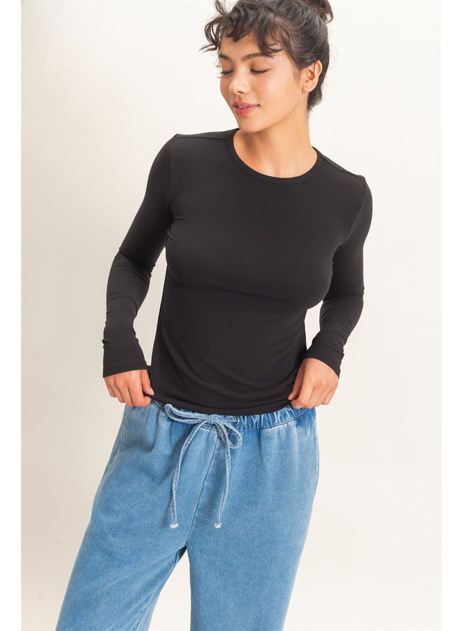 THE GO-TO LONG SLEEVE TOP-BLACK