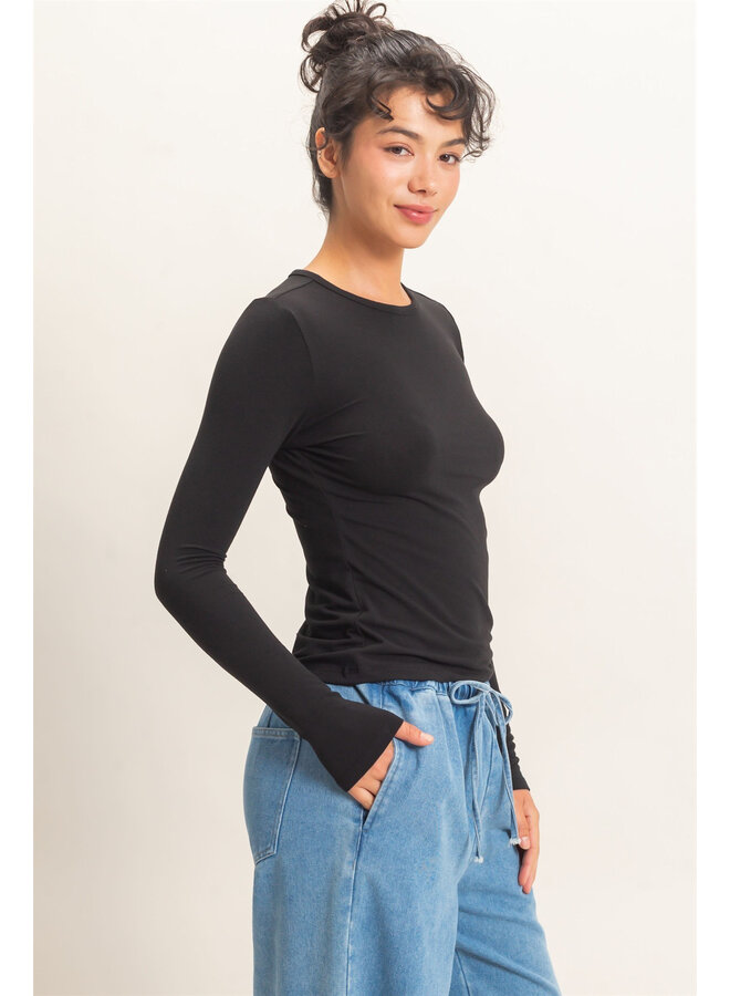 THE GO-TO LONG SLEEVE TOP-BLACK
