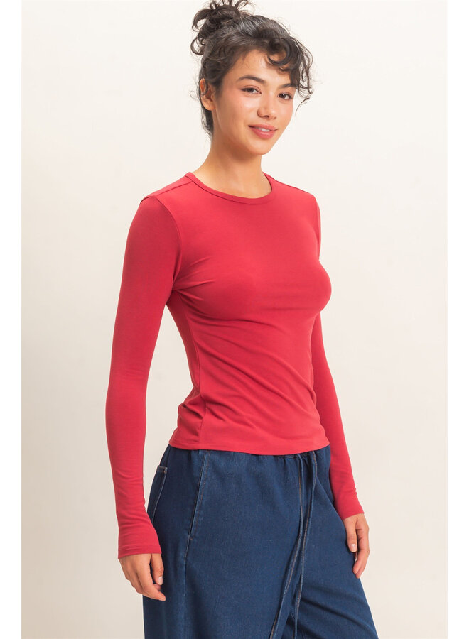 THE GO-TO LONG SLEEVE TOP-RED