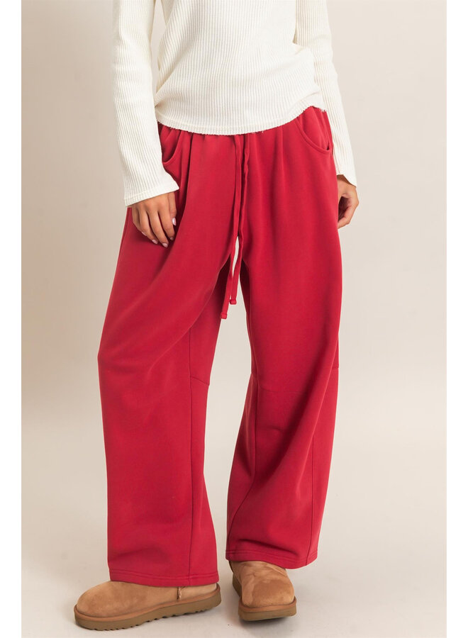 COZY CURVE SWEATPANTS-DARK RED