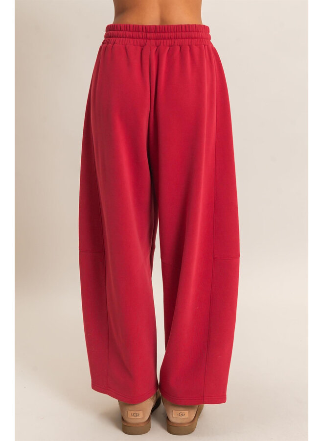 COZY CURVE SWEATPANTS-DARK RED