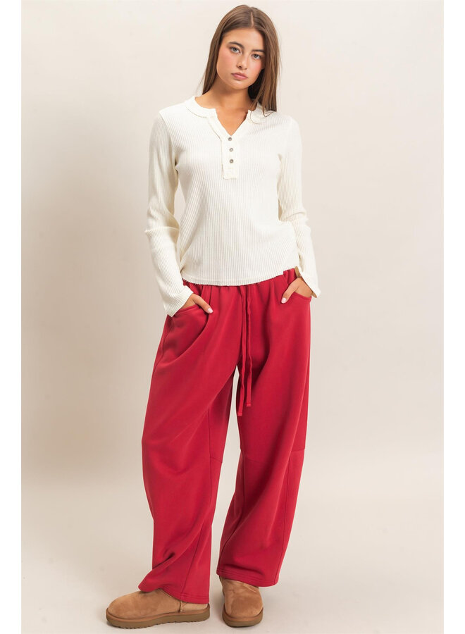 COZY CURVE SWEATPANTS-DARK RED