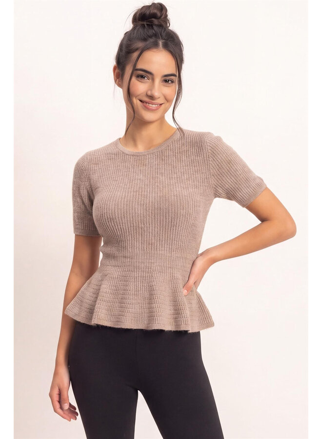 PRETTY IN PEPLUM TOP-DARK TAUPE