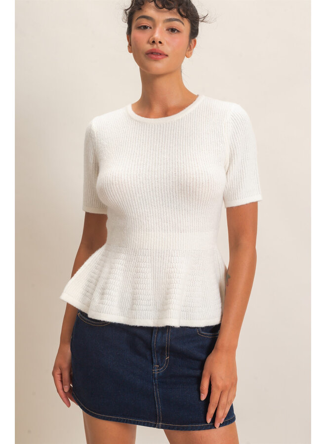 PRETTY IN PEPLUM TOP-CREAM