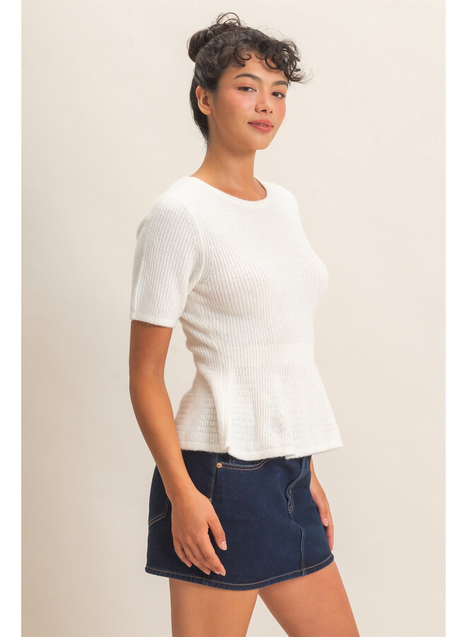 PRETTY IN PEPLUM TOP-CREAM