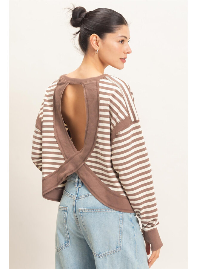 CATCH MY BACKSIDE STRIPED LONG-SLEEVE TOP-MOCHA