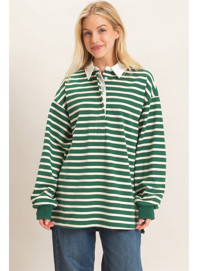 VARSITY VIBES STRIPED POLO TOP