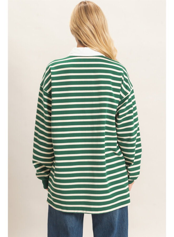 VARSITY VIBES STRIPED POLO TOP