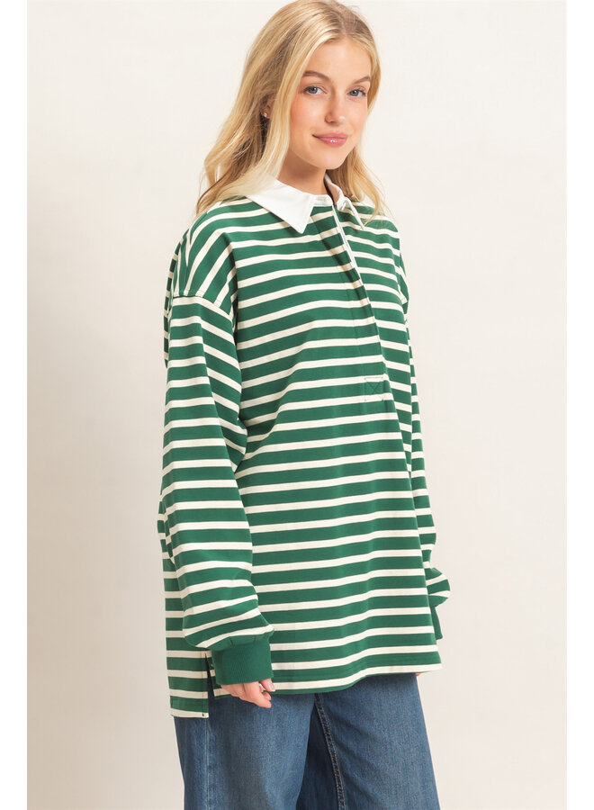VARSITY VIBES STRIPED POLO TOP