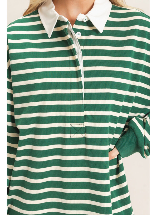 VARSITY VIBES STRIPED POLO TOP