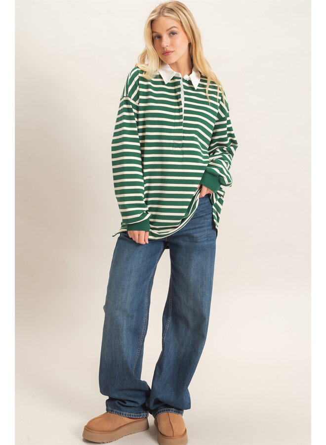 VARSITY VIBES STRIPED POLO TOP