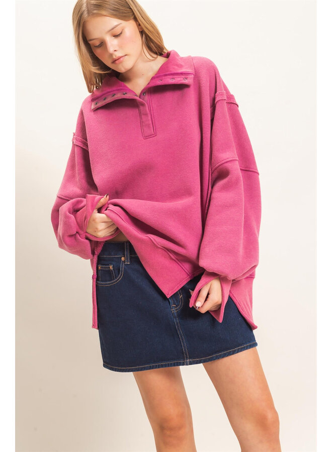 THE EASY DOES IT PULLOVER-FUSCHIA