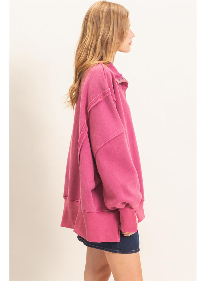 THE EASY DOES IT PULLOVER-FUSCHIA