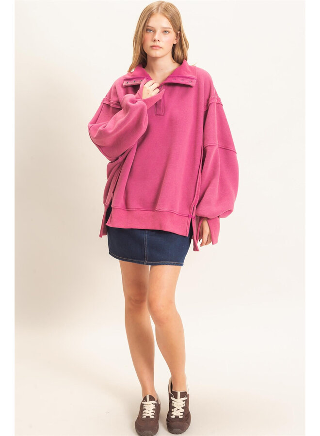 THE EASY DOES IT PULLOVER-FUSCHIA